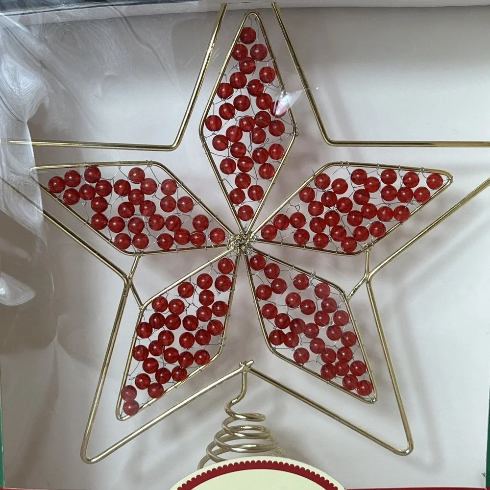 New‎ Tree Topper Gold Star Wire With Red Beads 11